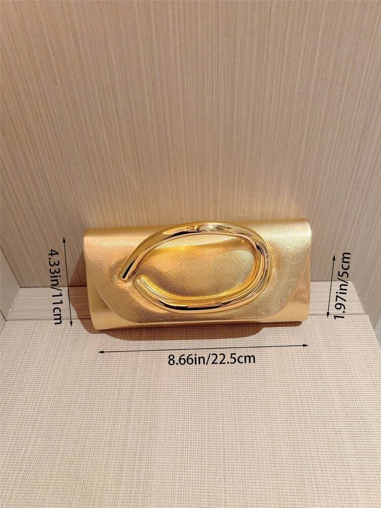 Gold Metal Decor Mini Box Clutch Bag detail photo 10 - Bags at ShopKaar