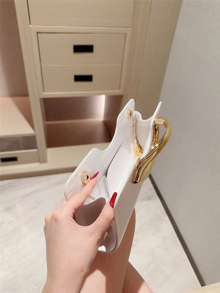 Metal Bar Decor Mini Box Clutch Bag detail photo 4 - Bags at ShopKaar