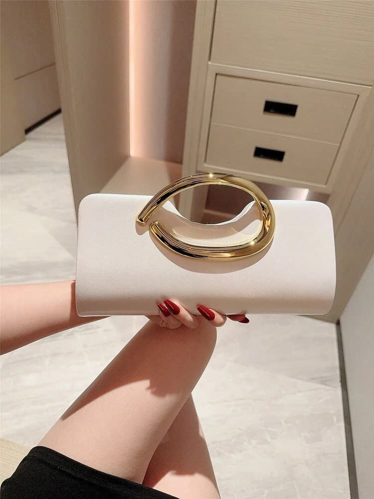 Metal Bar Decor Mini Box Clutch Bag detail photo 7 - Bags at ShopKaar