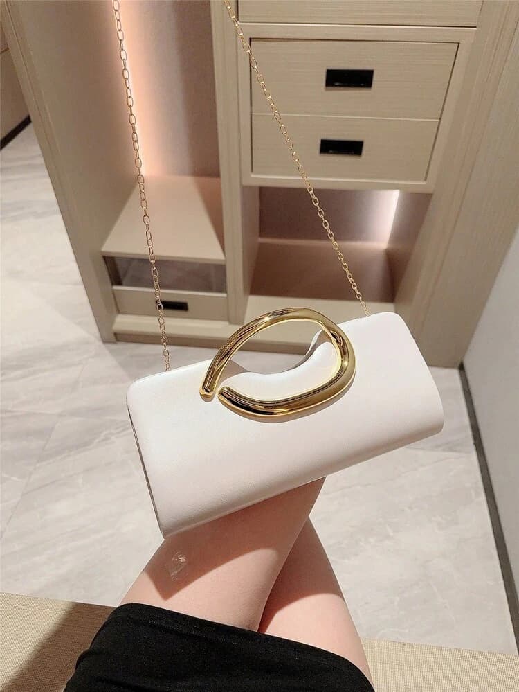Metal Bar Decor Mini Box Clutch Bag detail photo 10 - Bags at ShopKaar