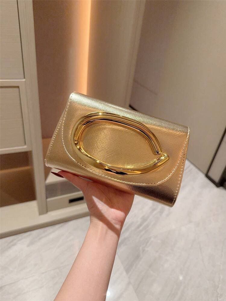 Shiny Metal Bar Mini Box Clutch Bag detail photo 3 - Bags at ShopKaar