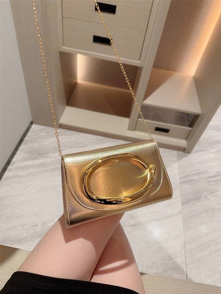 Shiny Metal Bar Mini Box Clutch Bag detail photo 6 - Bags at ShopKaar
