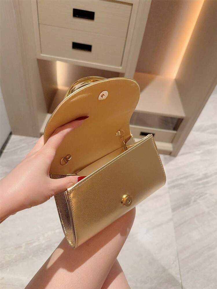 Shiny Metal Bar Mini Box Clutch Bag detail photo 7 - Bags at ShopKaar