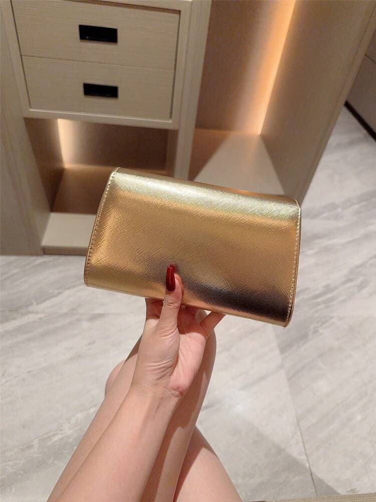 Shiny Metal Bar Mini Box Clutch Bag detail photo 9 - Bags at ShopKaar