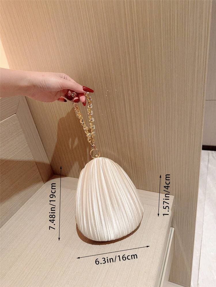 Apricot Pleated Box Evening Bag with Crystal Chain detail photo 8 - Bags at ShopKaar