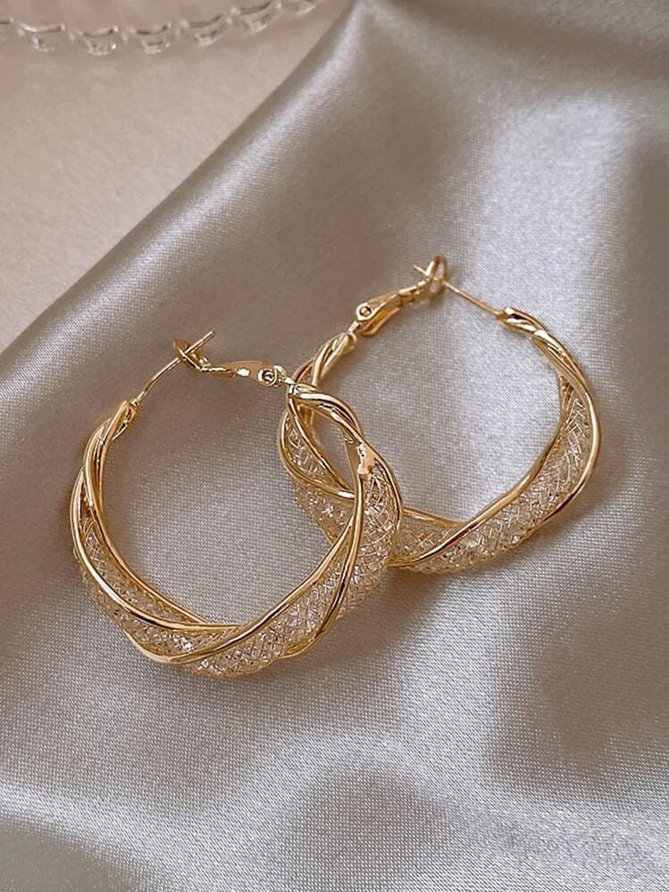 Cubic Zirconia Decor Hoop Earrings detail photo 2 - Earrings at ShopKaar