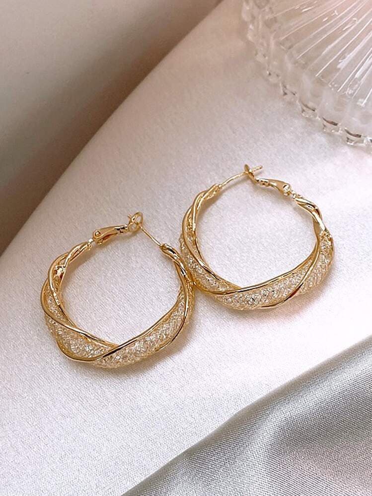 Cubic Zirconia Decor Hoop Earrings detail photo 4 - Earrings at ShopKaar