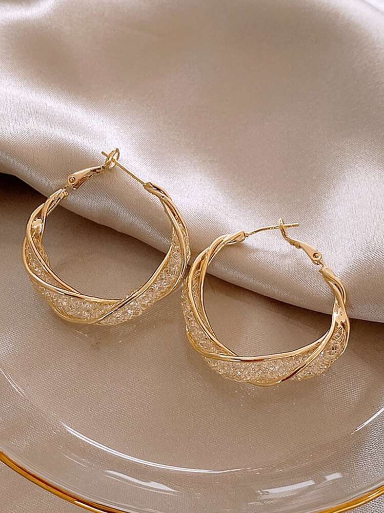 Cubic Zirconia Decor Hoop Earrings detail photo 5 - Earrings at ShopKaar