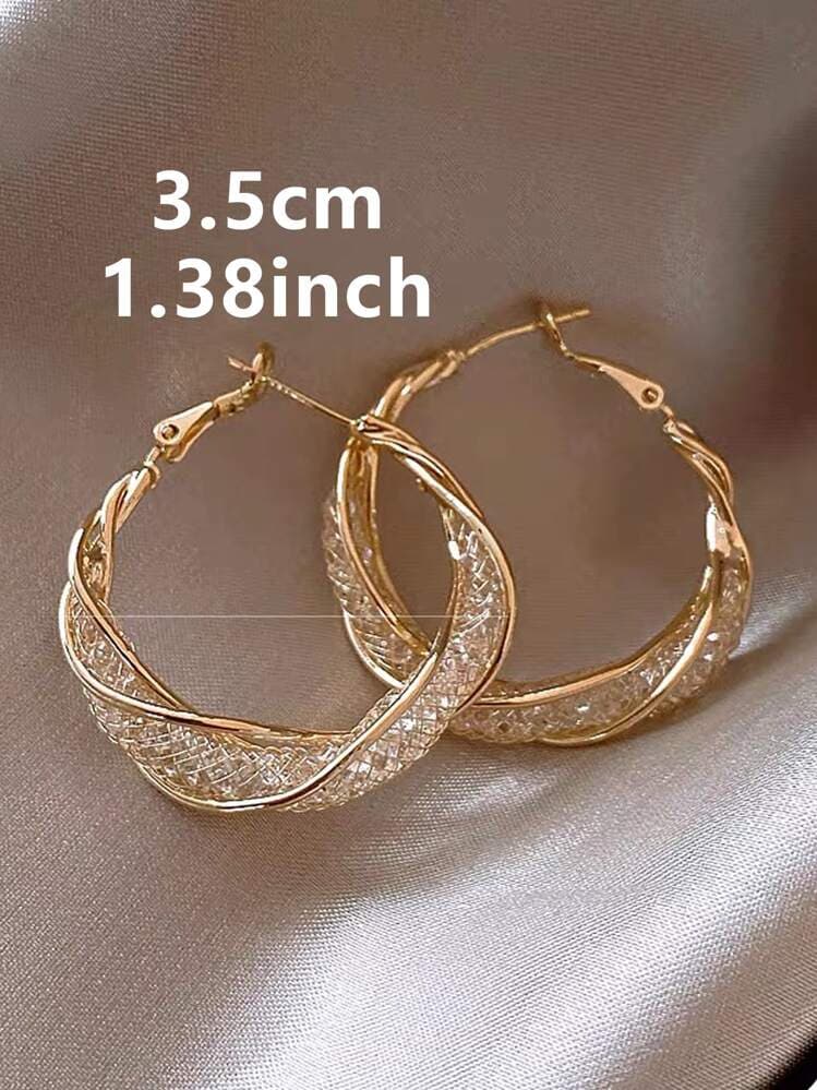 Cubic Zirconia Decor Hoop Earrings detail photo 6 - Earrings at ShopKaar