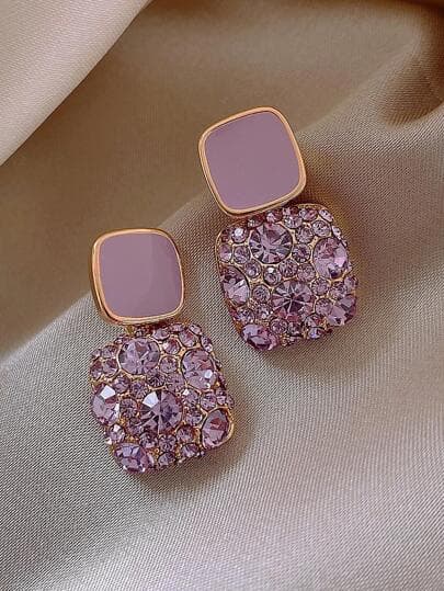 Purple Square Rhinestone Dangle Earrings main product photo - Earrings at ShopKaar