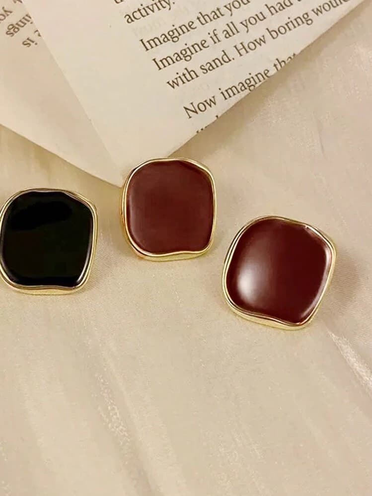 Vintage Burgundy Small Square Stud Earrings detail photo 6 - Earrings at ShopKaar