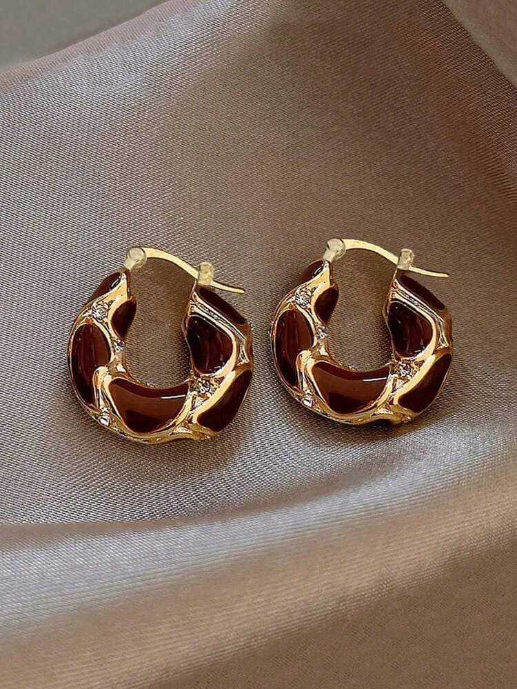 Vintage Rhinestone Enamel Hoop Earrings detail photo 2 - Earrings at ShopKaar