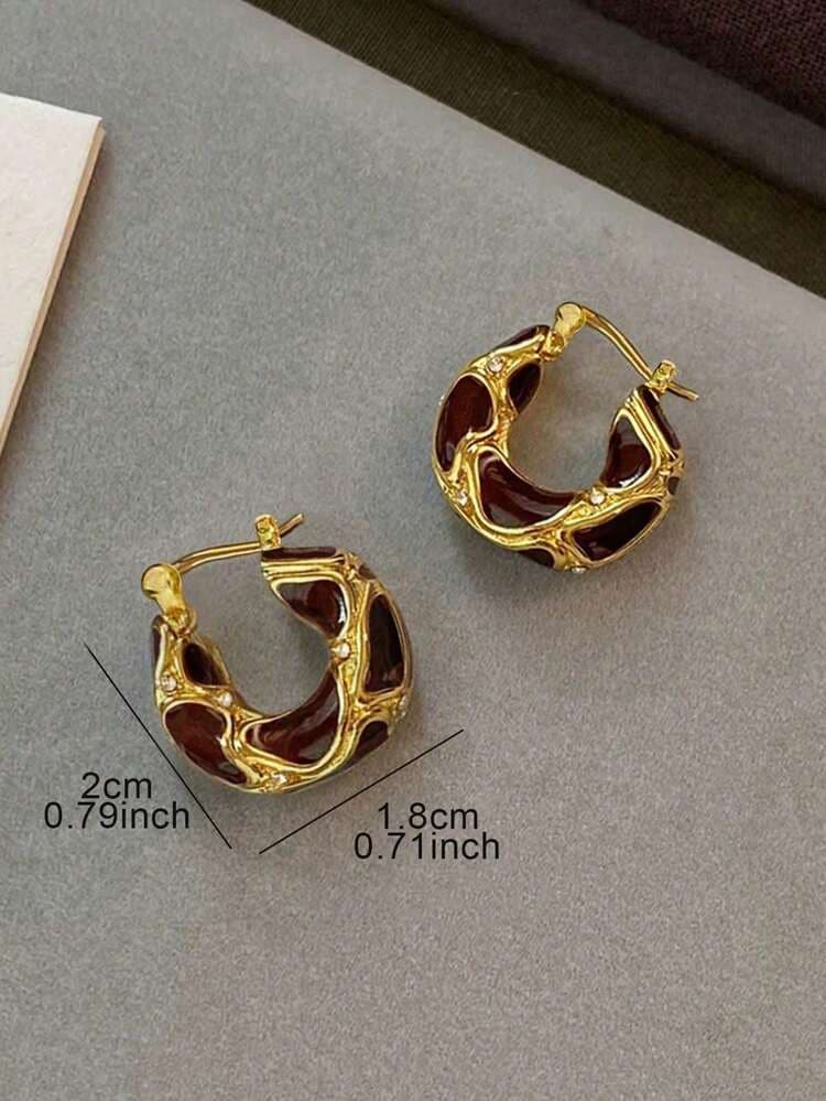 Vintage Rhinestone Enamel Hoop Earrings detail photo 4 - Earrings at ShopKaar
