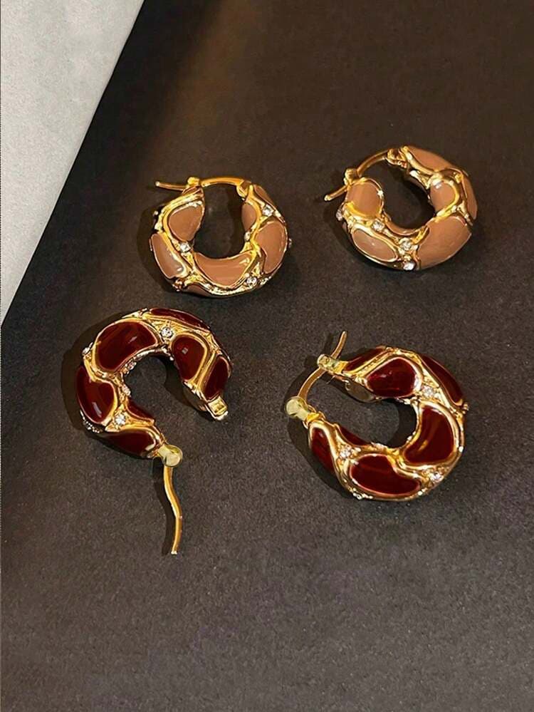 Vintage Rhinestone Enamel Hoop Earrings detail photo 5 - Earrings at ShopKaar