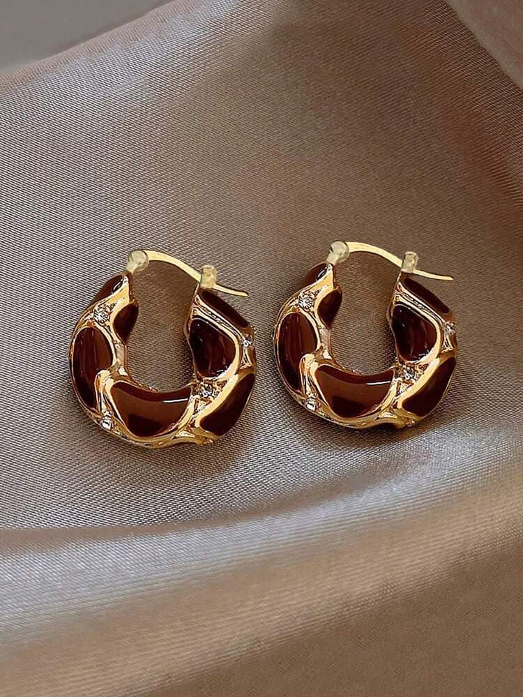 Vintage Rhinestone Enamel Hoop Earrings detail photo 7 - Earrings at ShopKaar