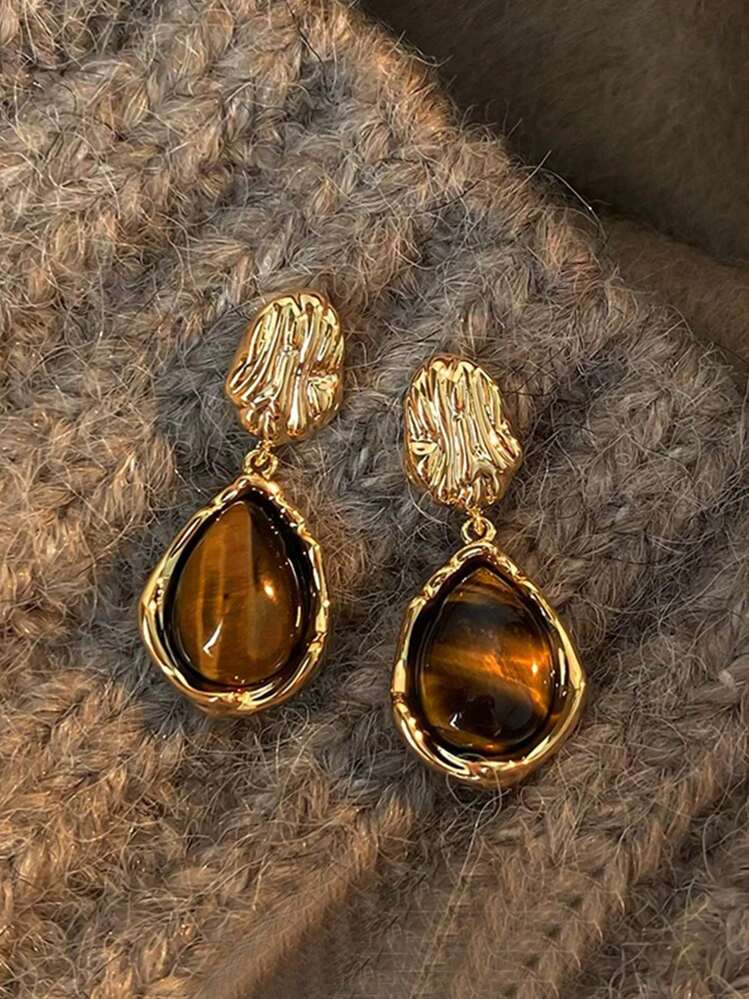 Vintage Amber Resin Inlaid Earrings - 3 Pairs detail photo 5 - Earrings at ShopKaar