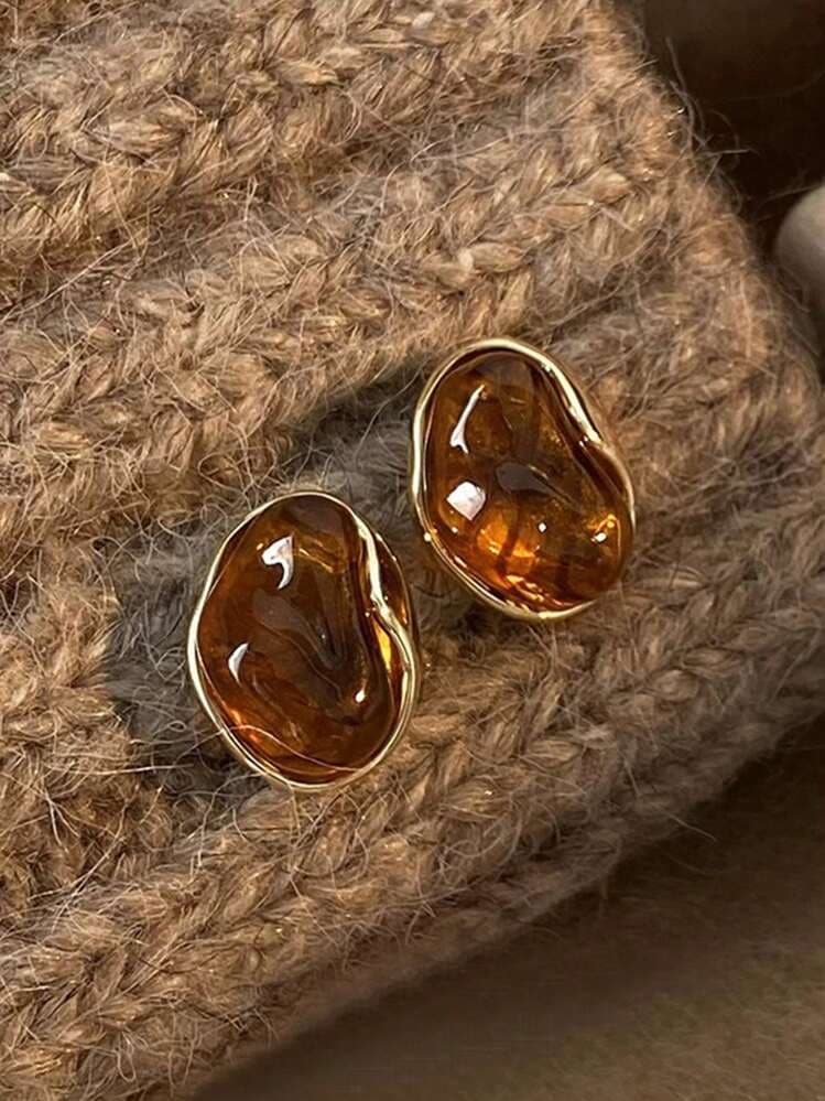 Vintage Amber Resin Inlaid Earrings - 3 Pairs detail photo 6 - Earrings at ShopKaar