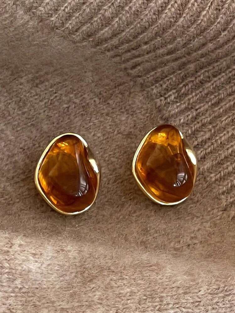 Vintage Amber Resin Inlaid Earrings - 3 Pairs detail photo 7 - Earrings at ShopKaar