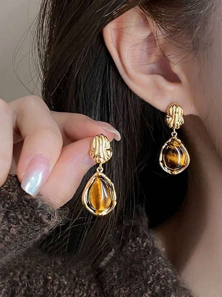 Vintage Amber Resin Inlaid Earrings - 3 Pairs detail photo 8 - Earrings at ShopKaar