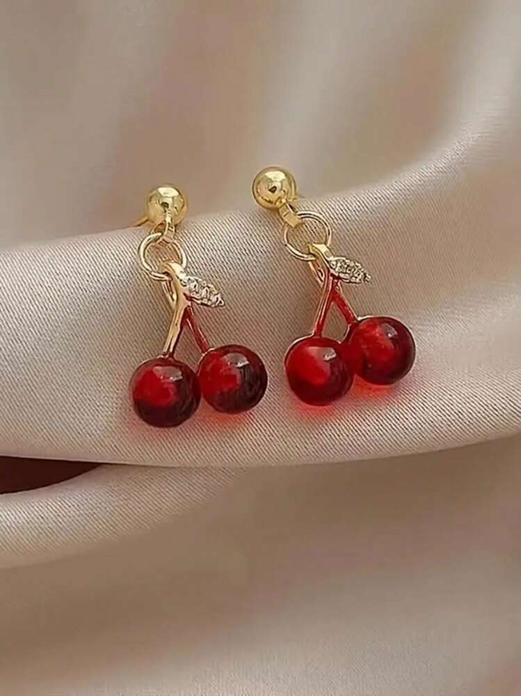 Cherry Earrings & Necklace Jewellery Set - 3pcs detail photo 3 - Jewellery Sets at ShopKaar
