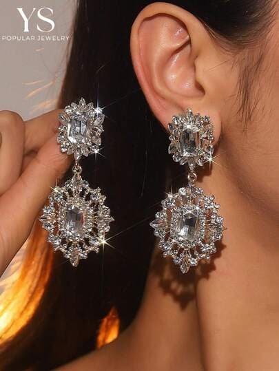 Luxury Vintage Rhinestone Pendant Earrings main product photo - Earrings at ShopKaar