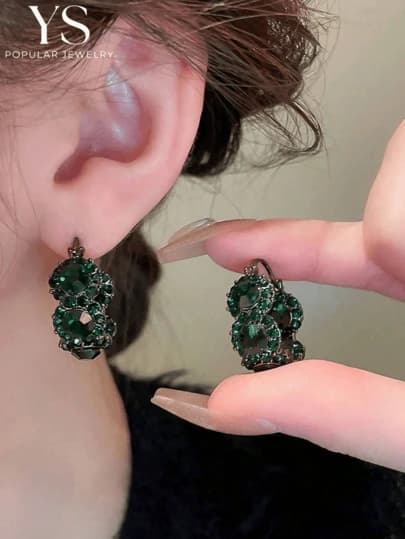 Green Rhinestone U-Shape Clip-On Earrings main product photo - Earrings at ShopKaar