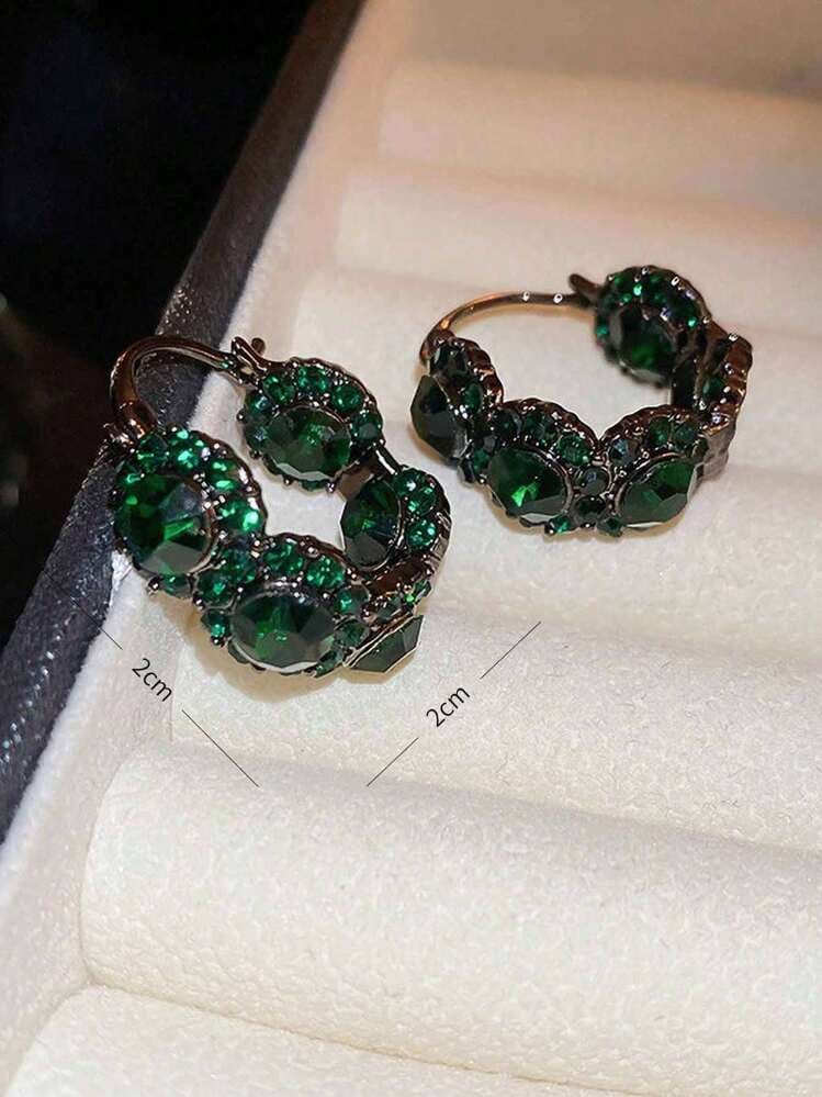 Green Rhinestone U-Shape Clip-On Earrings detail photo 4 - Earrings at ShopKaar