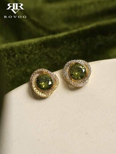 Green Rhinestone Glass French Drop Earrings main product photo - Earrings at ShopKaar