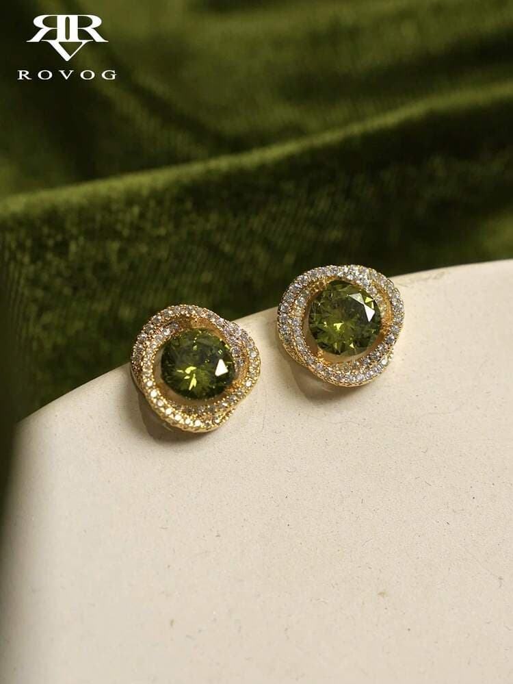 Green Rhinestone Glass French Drop Earrings detail photo 2 - Earrings at ShopKaar