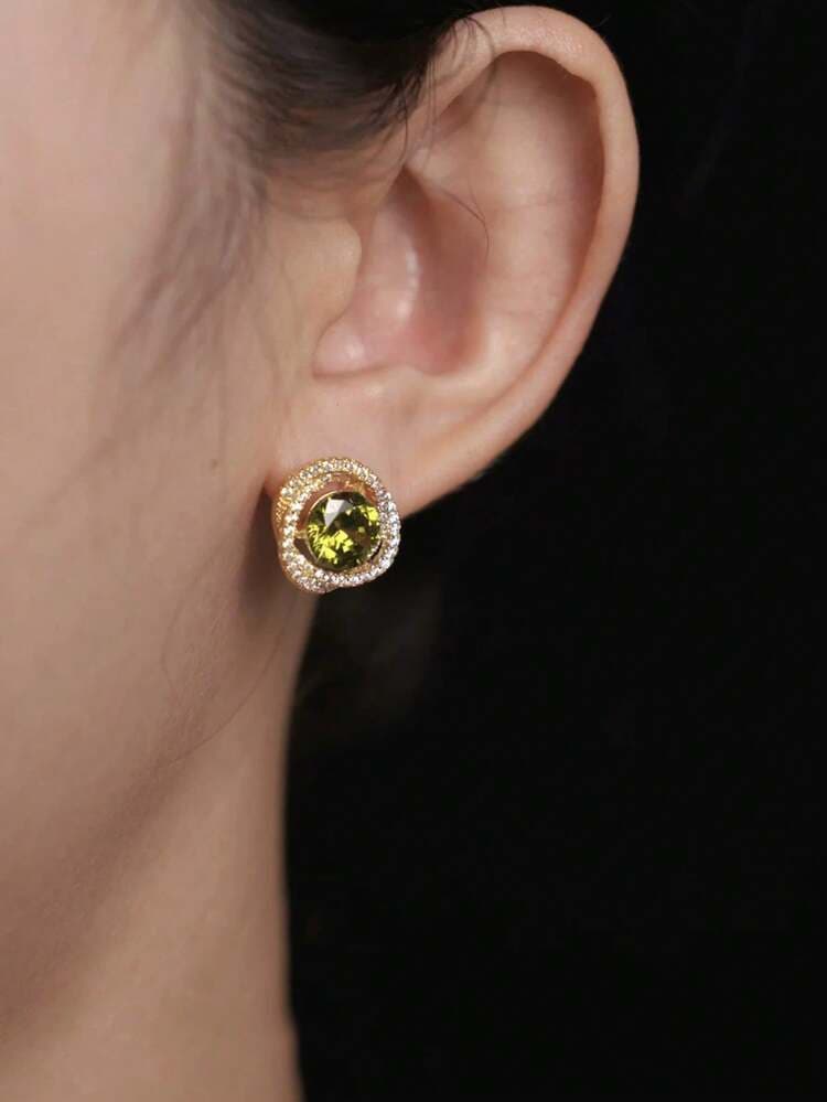 Green Rhinestone Glass French Drop Earrings detail photo 3 - Earrings at ShopKaar