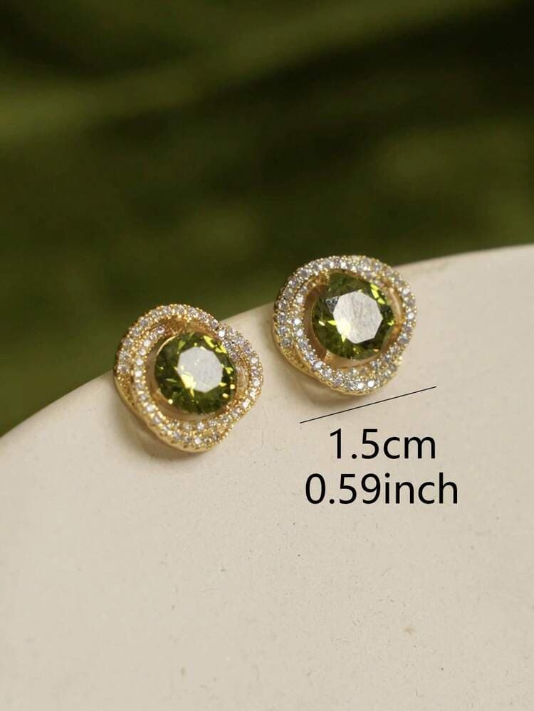 Green Rhinestone Glass French Drop Earrings detail photo 4 - Earrings at ShopKaar