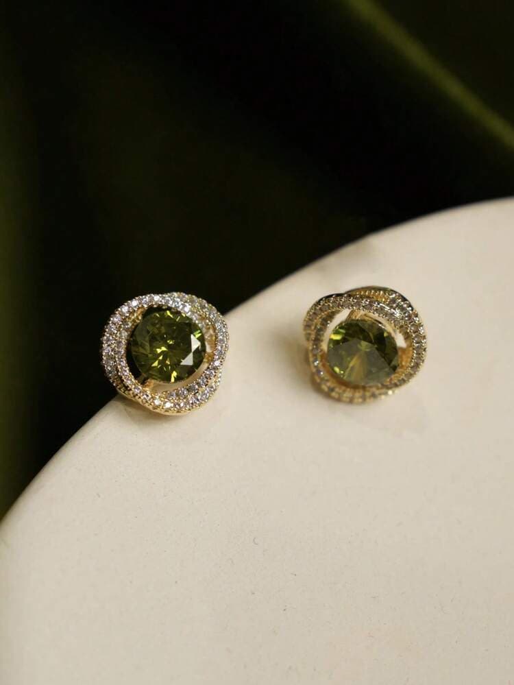 Green Rhinestone Glass French Drop Earrings detail photo 5 - Earrings at ShopKaar
