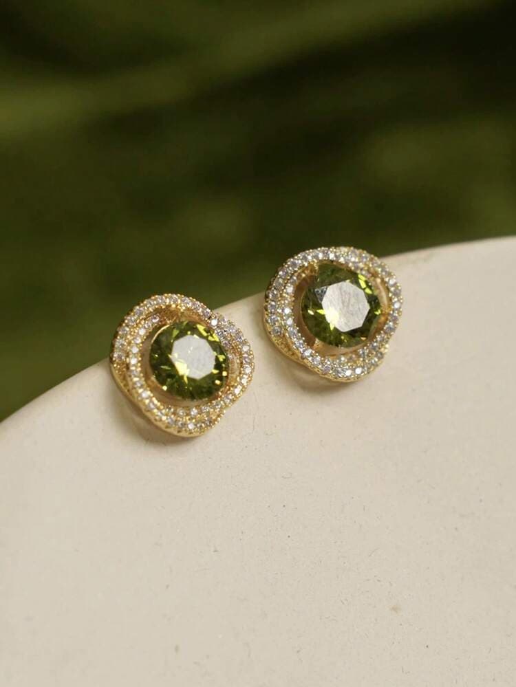 Green Rhinestone Glass French Drop Earrings detail photo 6 - Earrings at ShopKaar