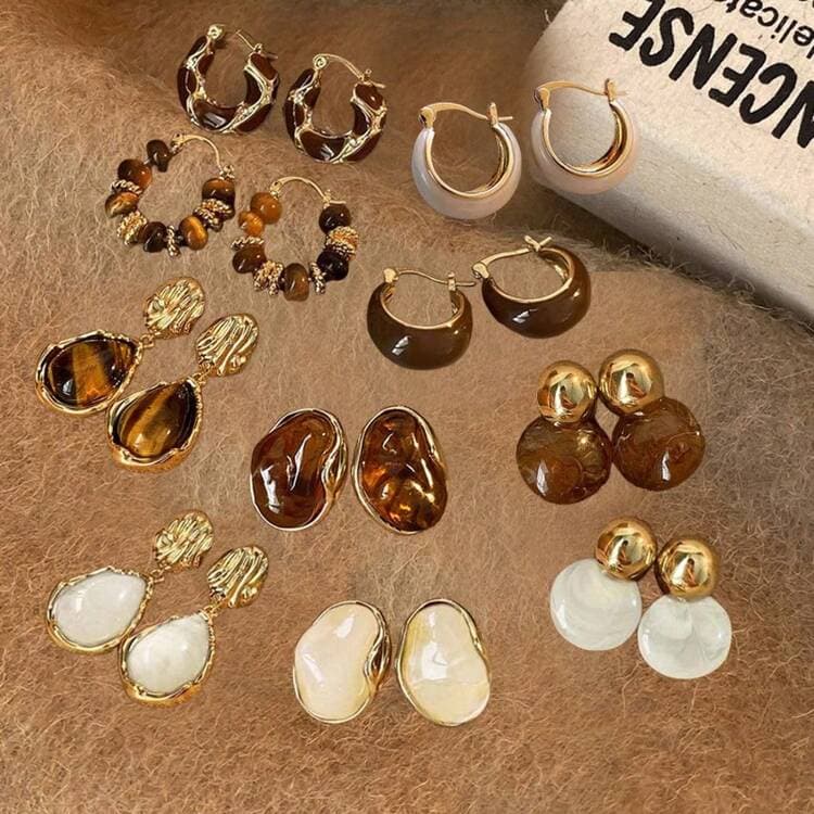 Brown Resin Tiger Eye Stud Earrings - 2pcs main product photo - Earrings at ShopKaar