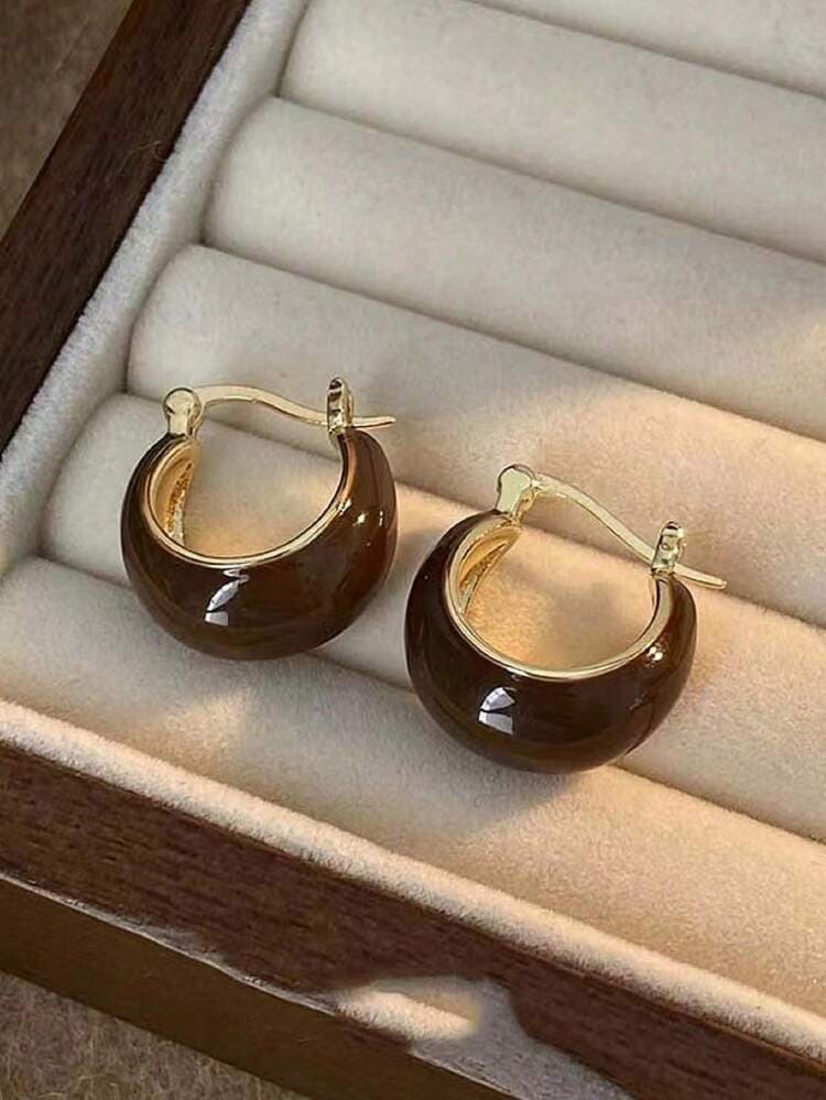 Brown Resin Tiger Eye Stud Earrings - 2pcs detail photo 7 - Earrings at ShopKaar