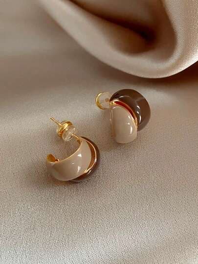 Minimalist Brown Enamel Geometric Stud Earrings main product photo - Earrings at ShopKaar