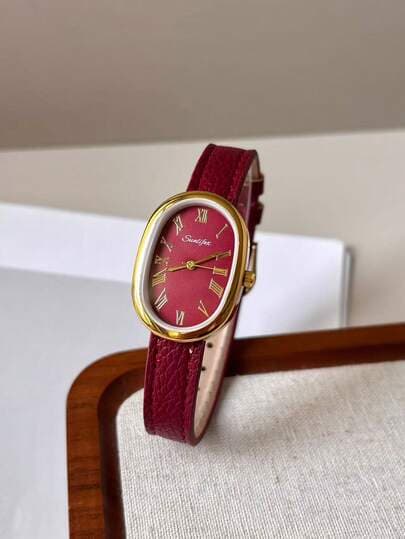 Vintage Oval Roman Numeral Watch, PU Leather Strap main product photo - Watches at ShopKaar