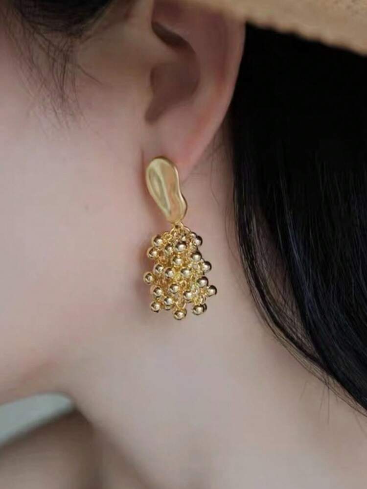 Asymmetrical Metal Ball Pendant Earrings detail photo 4 - Earrings at ShopKaar