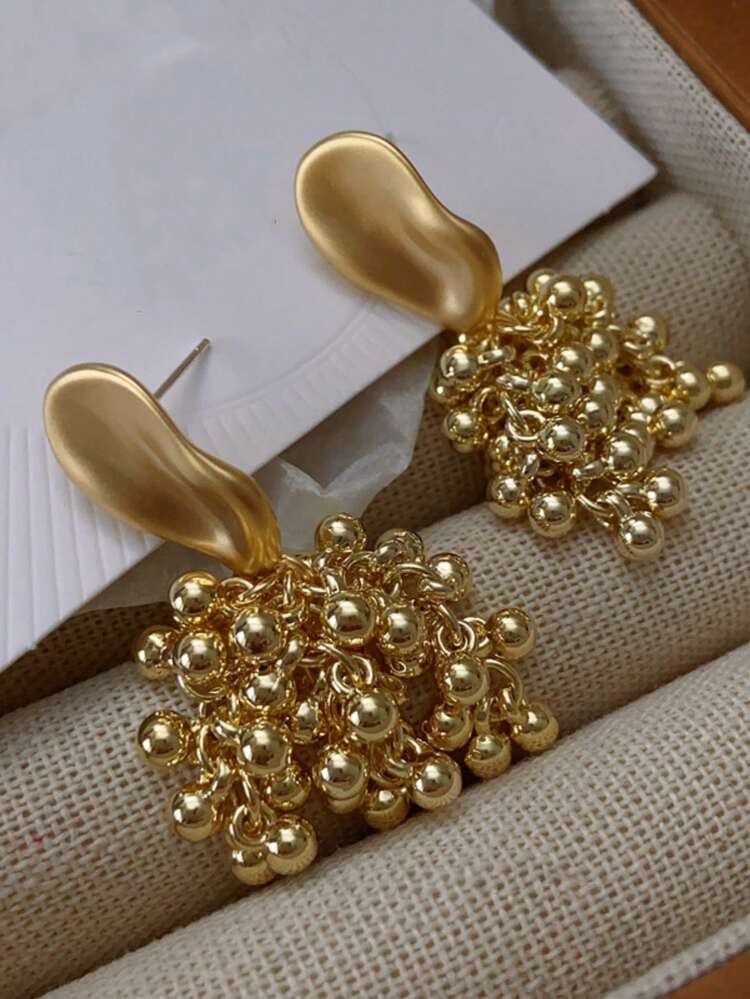 Asymmetrical Metal Ball Pendant Earrings detail photo 5 - Earrings at ShopKaar
