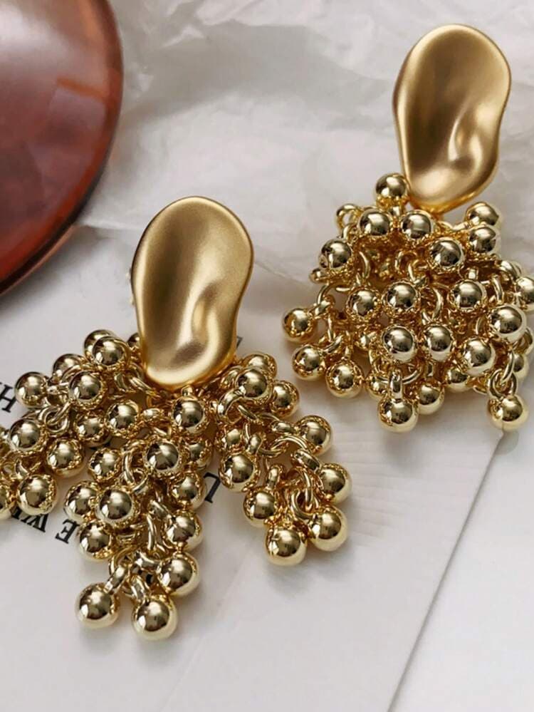Asymmetrical Metal Ball Pendant Earrings detail photo 6 - Earrings at ShopKaar