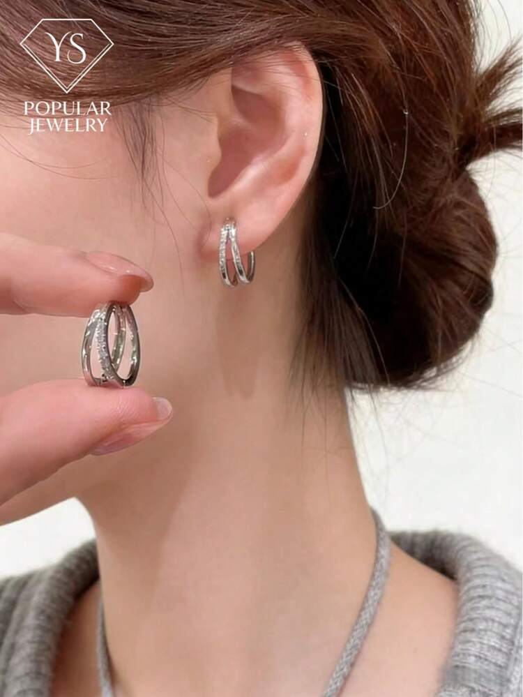 Elegant Double-Layer Copper Inlaid Earrings detail photo 4 - Earrings at ShopKaar