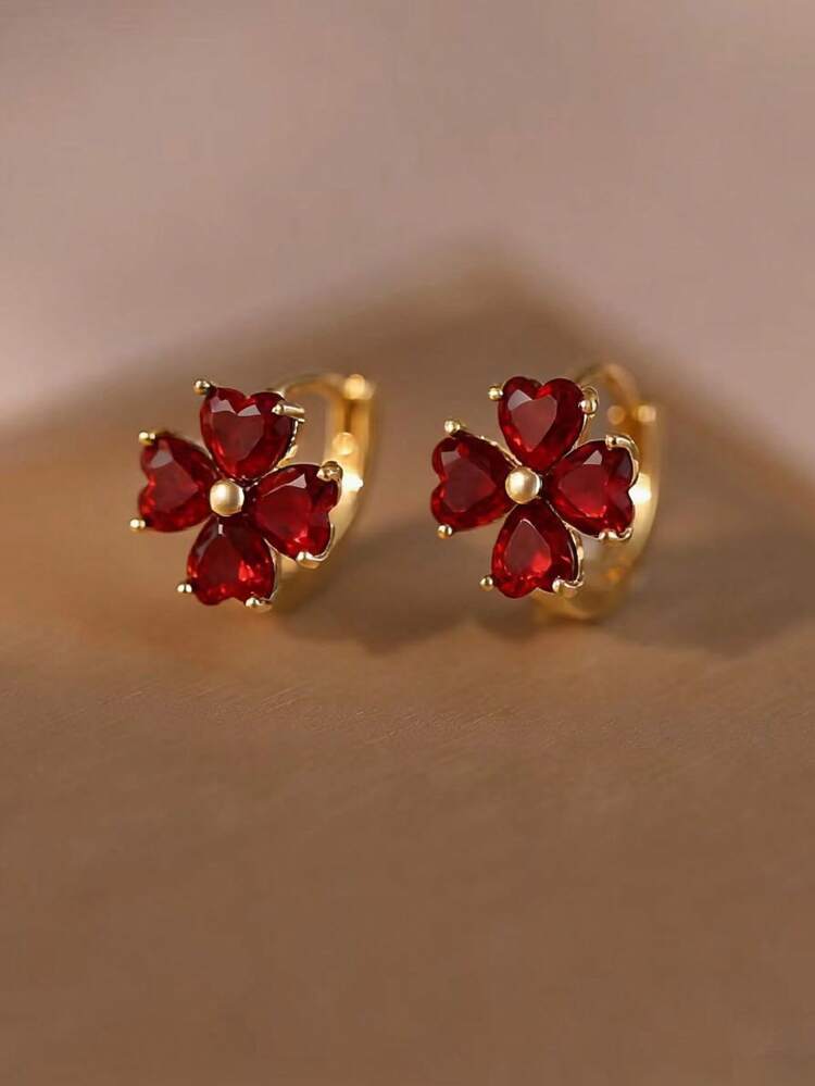 Red & Black Four-Leaf Clover Hoop Earrings detail photo 3 - Earrings at ShopKaar