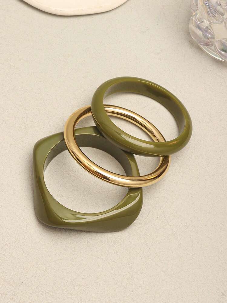 Green Acrylic & Gold Bead Bracelet Set - 3pcs detail photo 5 - Bracelets at ShopKaar