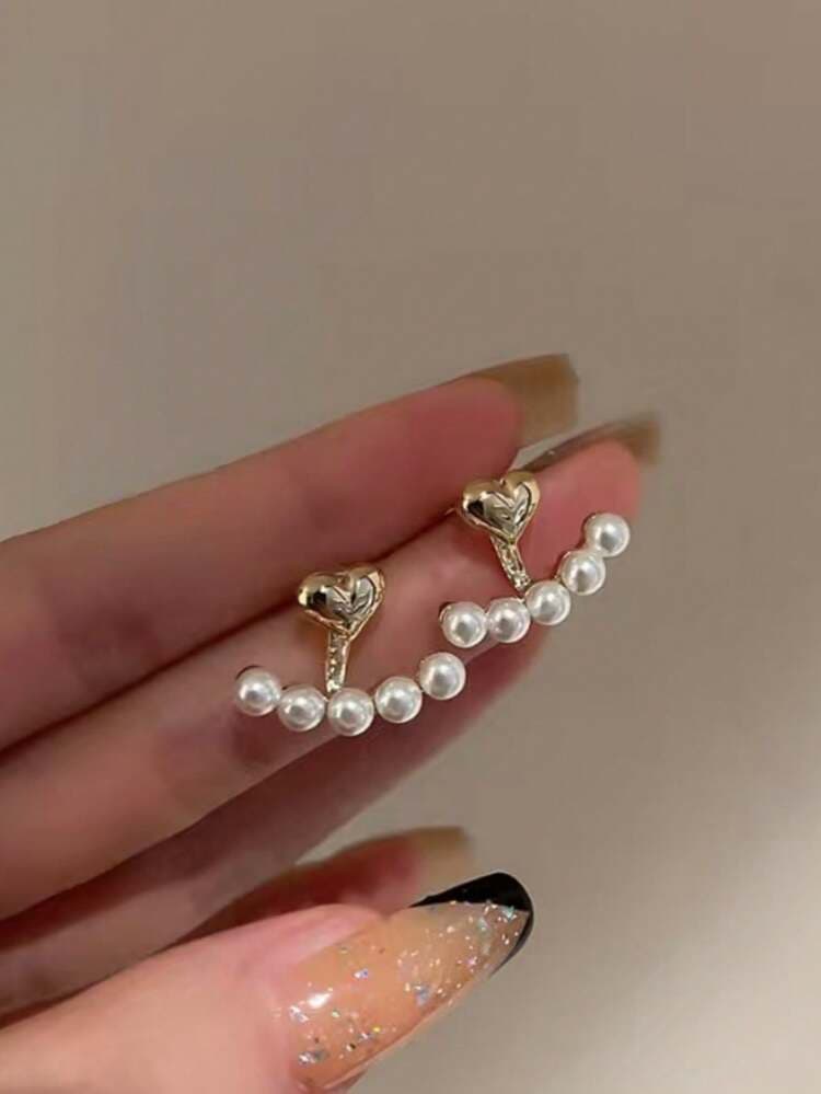 Convertible Heart Faux Pearl Stud & Drop Earrings detail photo 4 - Earrings at ShopKaar