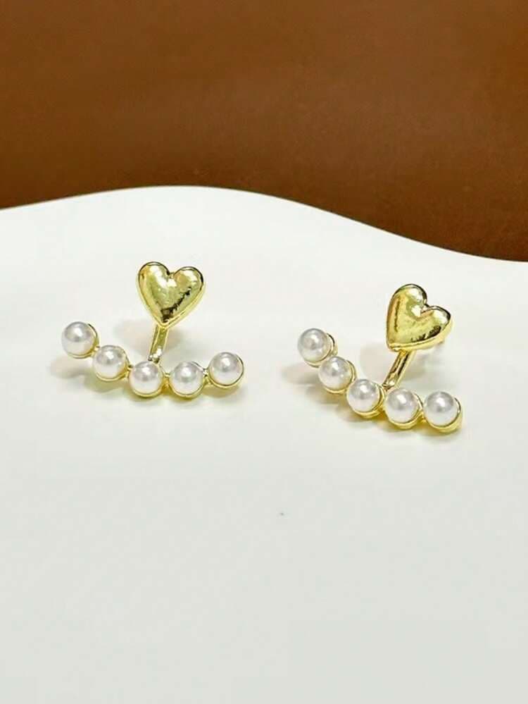Convertible Heart Faux Pearl Stud & Drop Earrings detail photo 5 - Earrings at ShopKaar