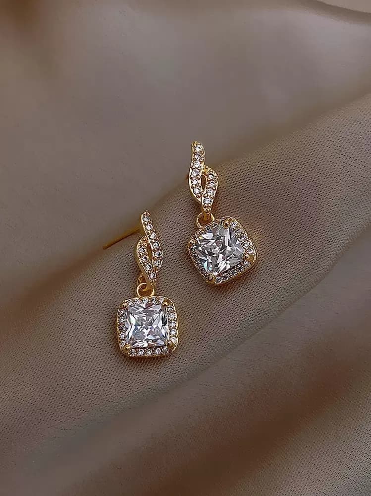 Geometric Rhinestone Drop Earrings detail photo 2 - Earrings at ShopKaar