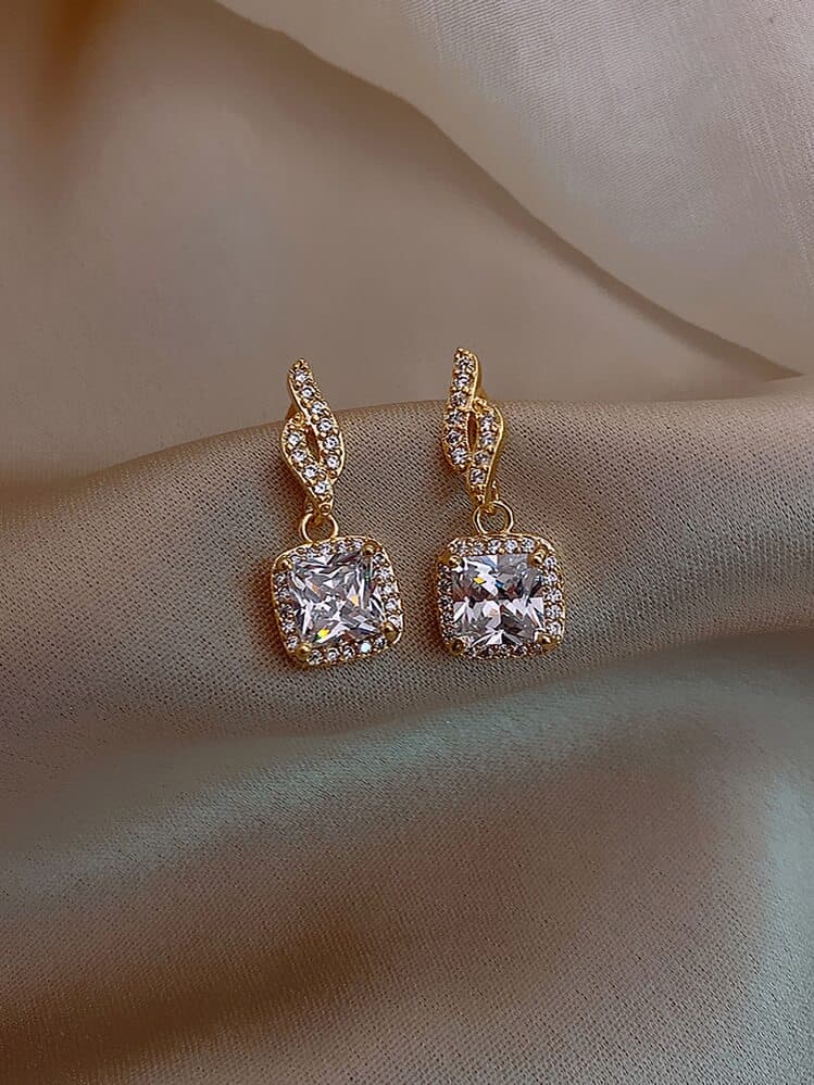 Geometric Rhinestone Drop Earrings detail photo 3 - Earrings at ShopKaar