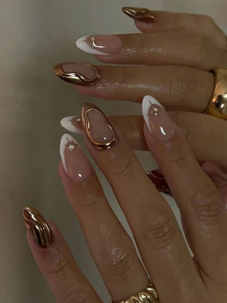 White French Gold Swirl Almond Press-On Nails - 24pcs detail photo 7 - Press-On Nails at ShopKaar
