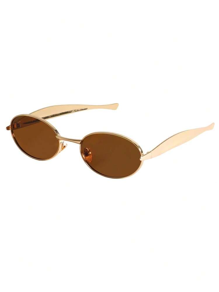 Retro Small Oval Frame Sunglasses with Dark Brown Lens detail photo 5 - Eyewear at ShopKaar