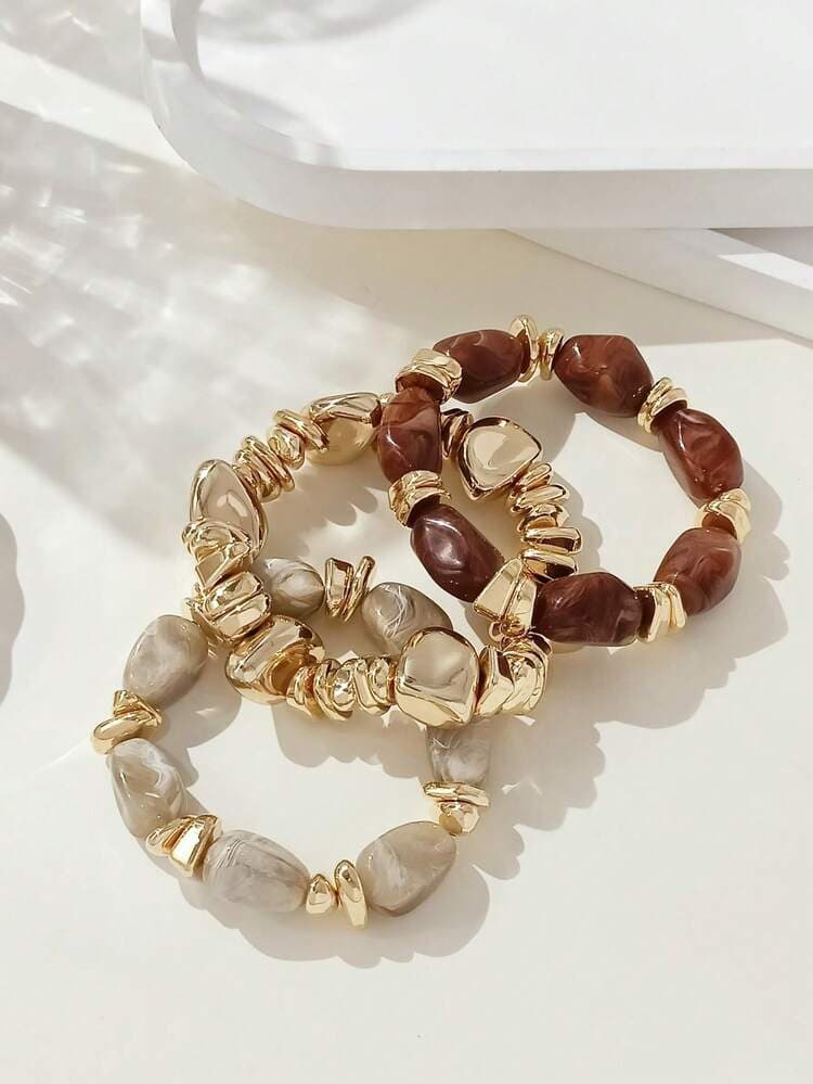 Brown Acrylic Beaded Bracelet Set - 3pcs detail photo 7 - Bracelets at ShopKaar